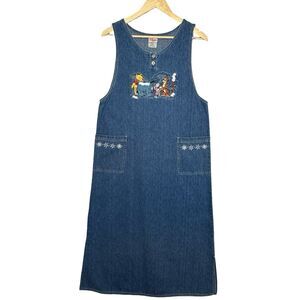 DISNEY STORE Winnie the Pooh Embroidered Denim Maxi Dress Size Small